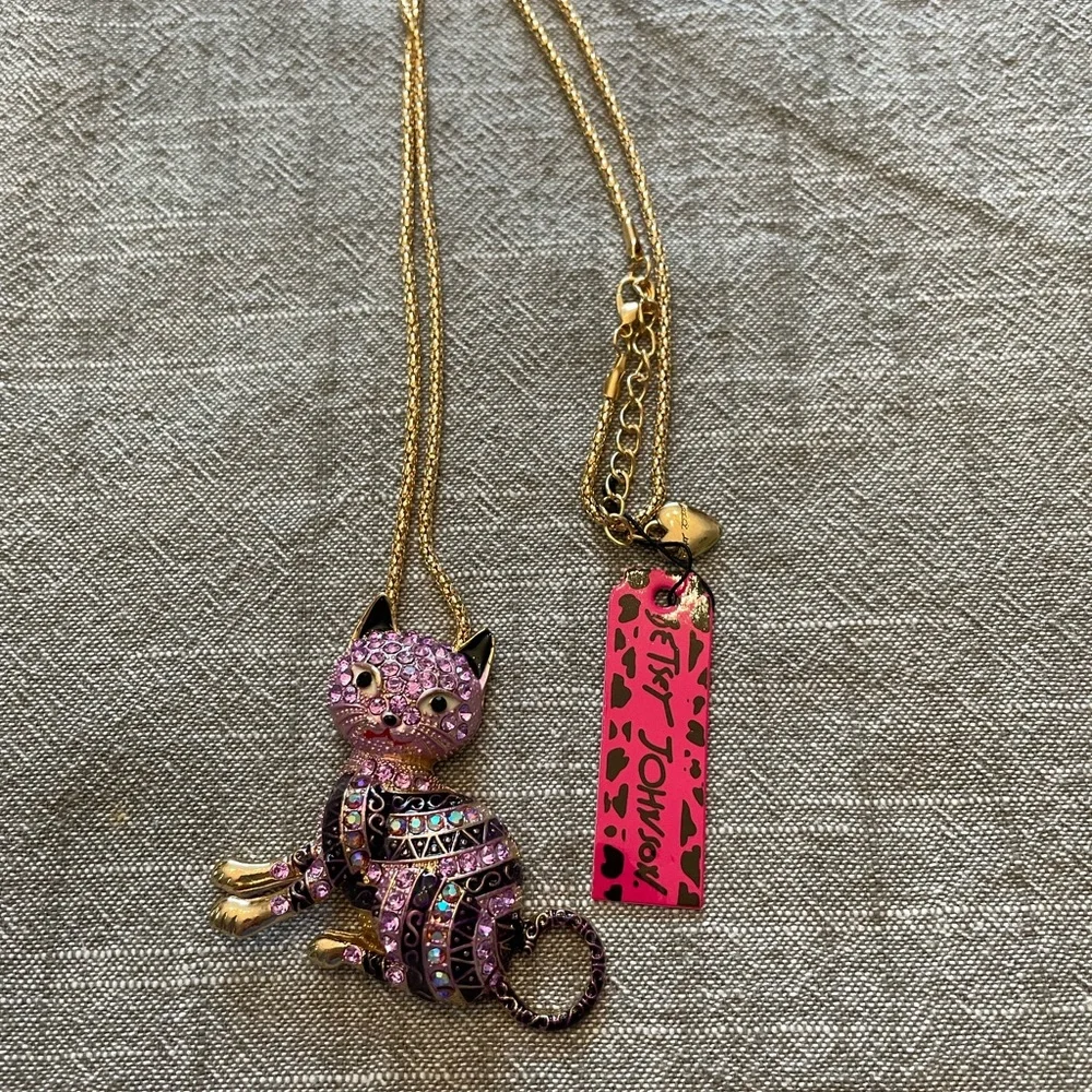 Betsey Johnson Pink Cat Pendant Necklace